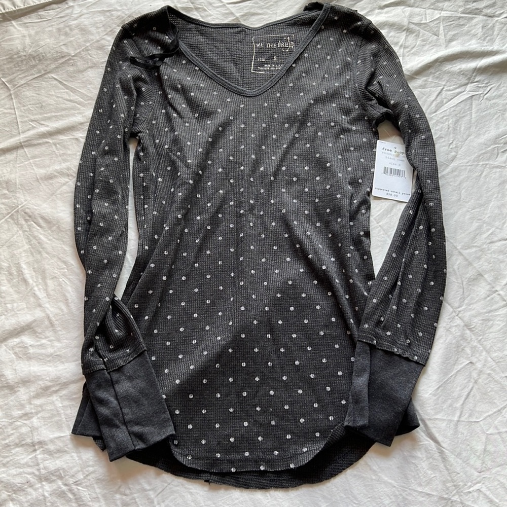 Free People Gray Polka Dot Top